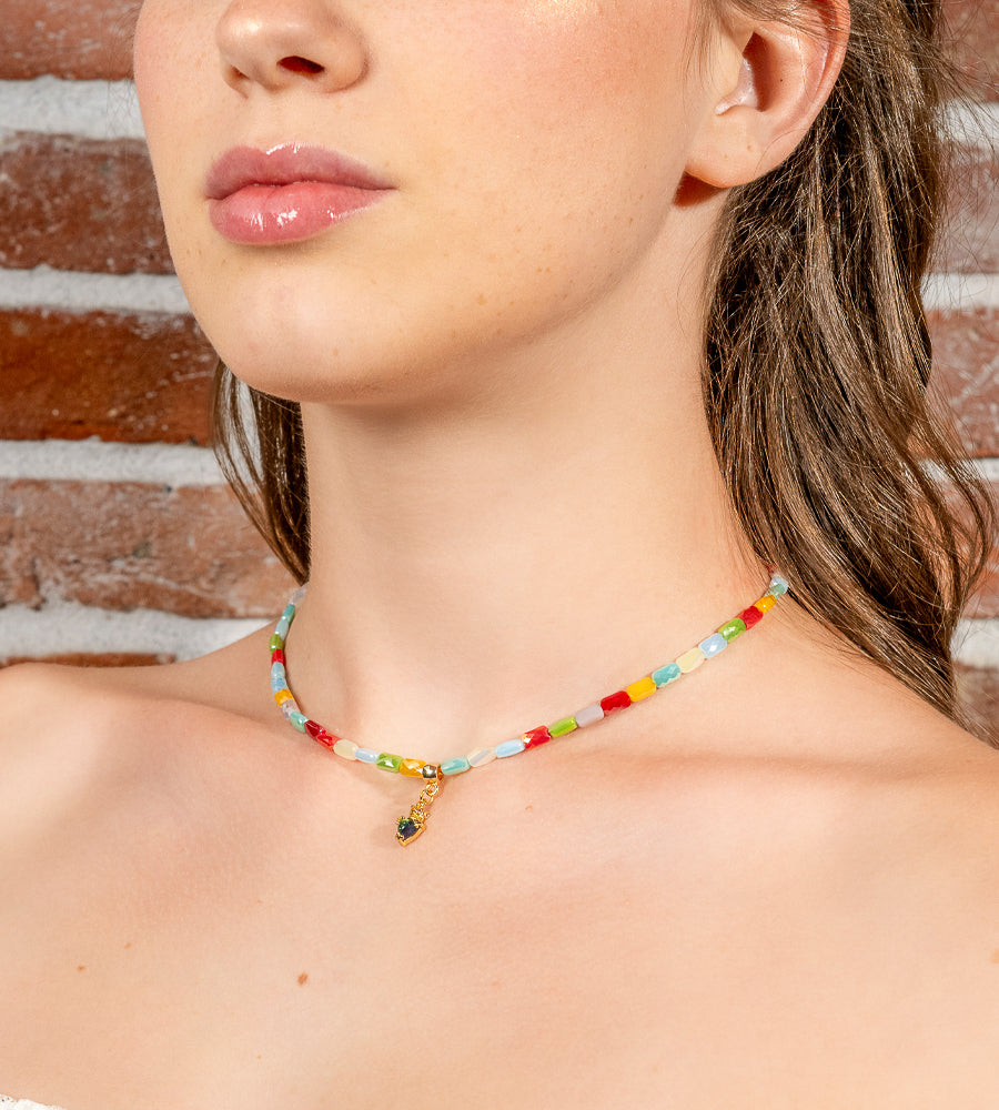 Royal Pop – Collana con perline colorate e corona verde