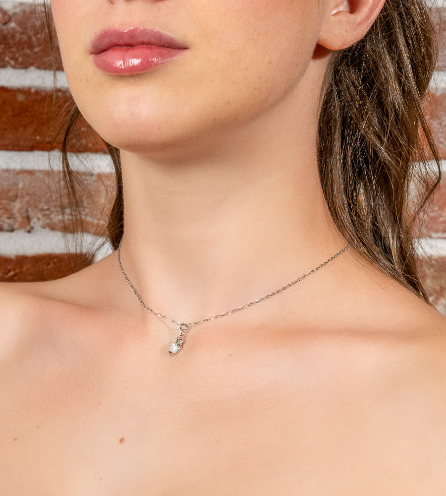 Regina – Collana acciaio con cuore e piccola corona