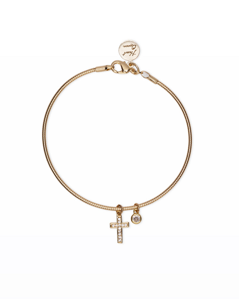 Golden Line – Bracciale rigido con croce e punto luce