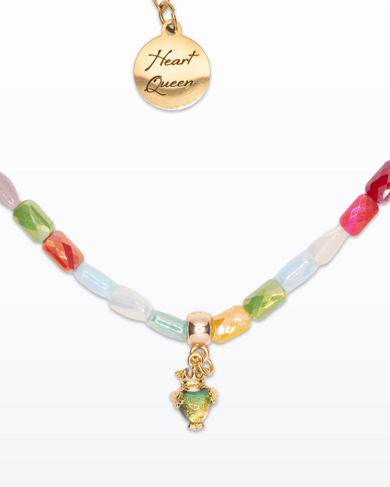 Royal Pop – Collana con perline colorate e corona verde
