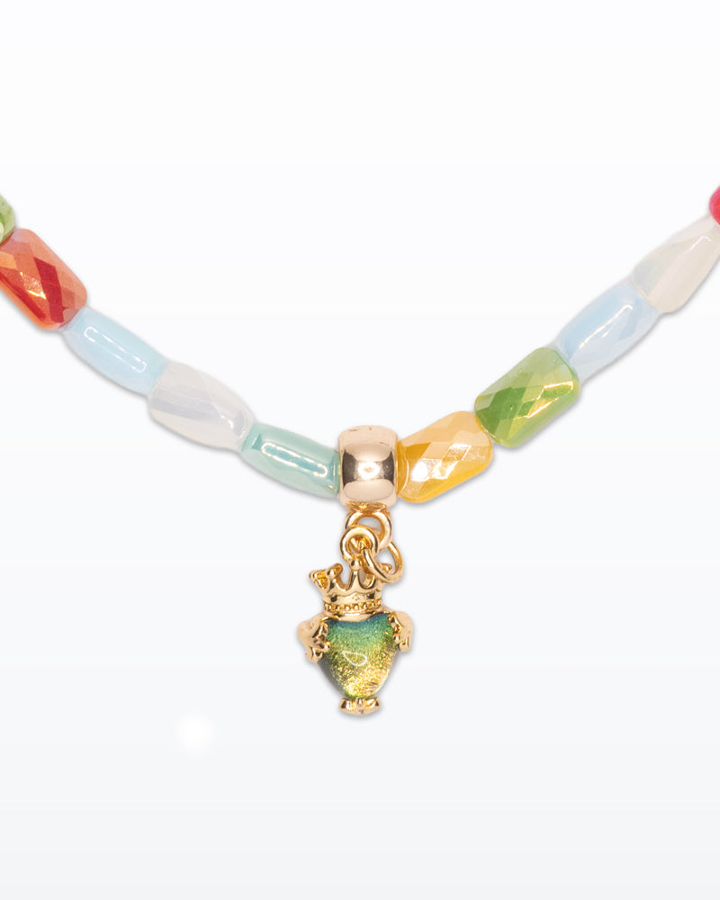 Royal Pop – Collana con perline colorate e corona verde