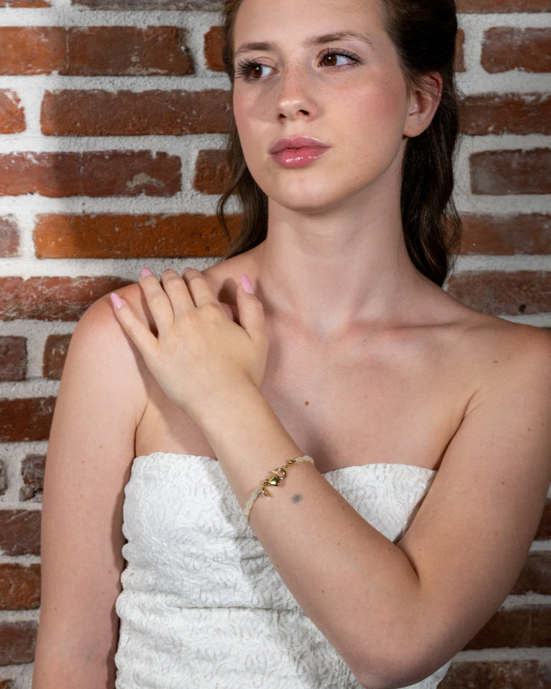 Verde Cuore – Bracciale con perline vetro e charm dorato