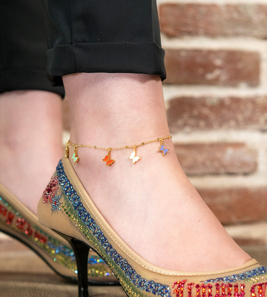 Battito d’Estate – Cavigliera oro con farfalle colorate