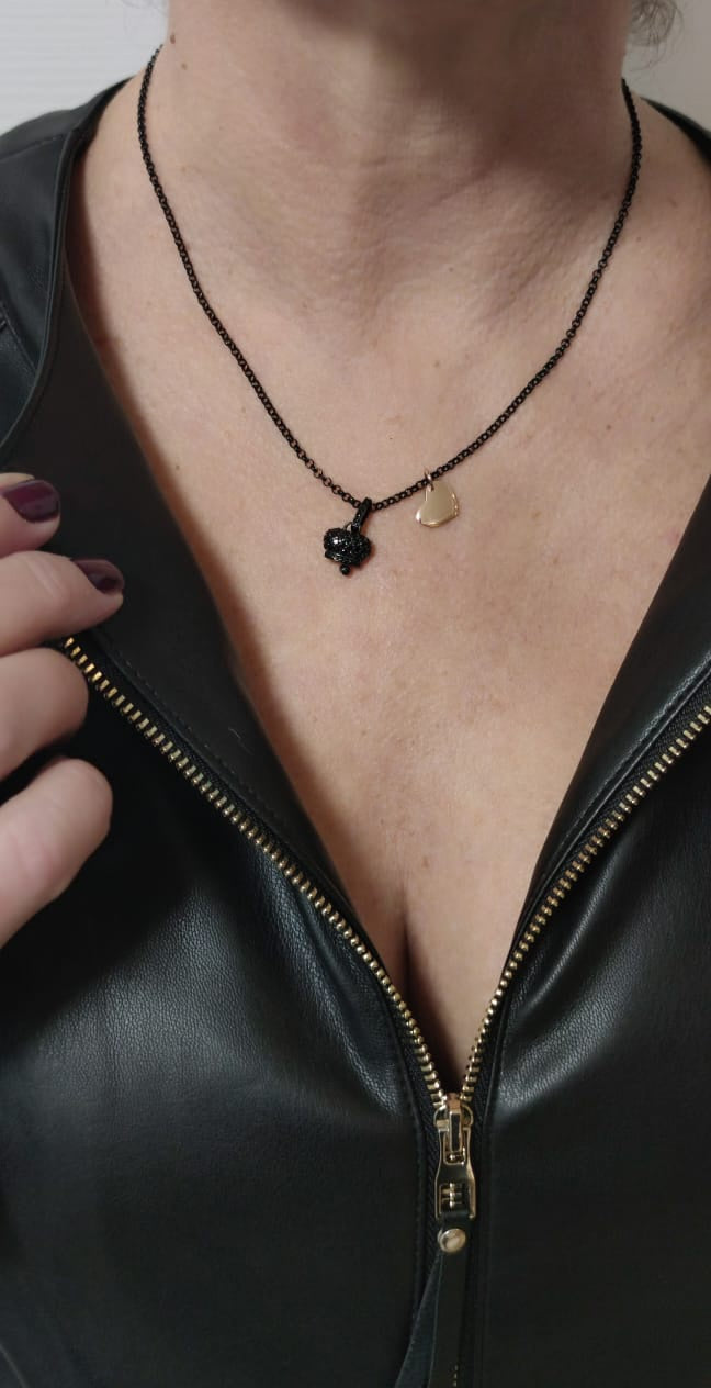 Collana Black Bell & Pink Heart - Argento Nero e Rosa