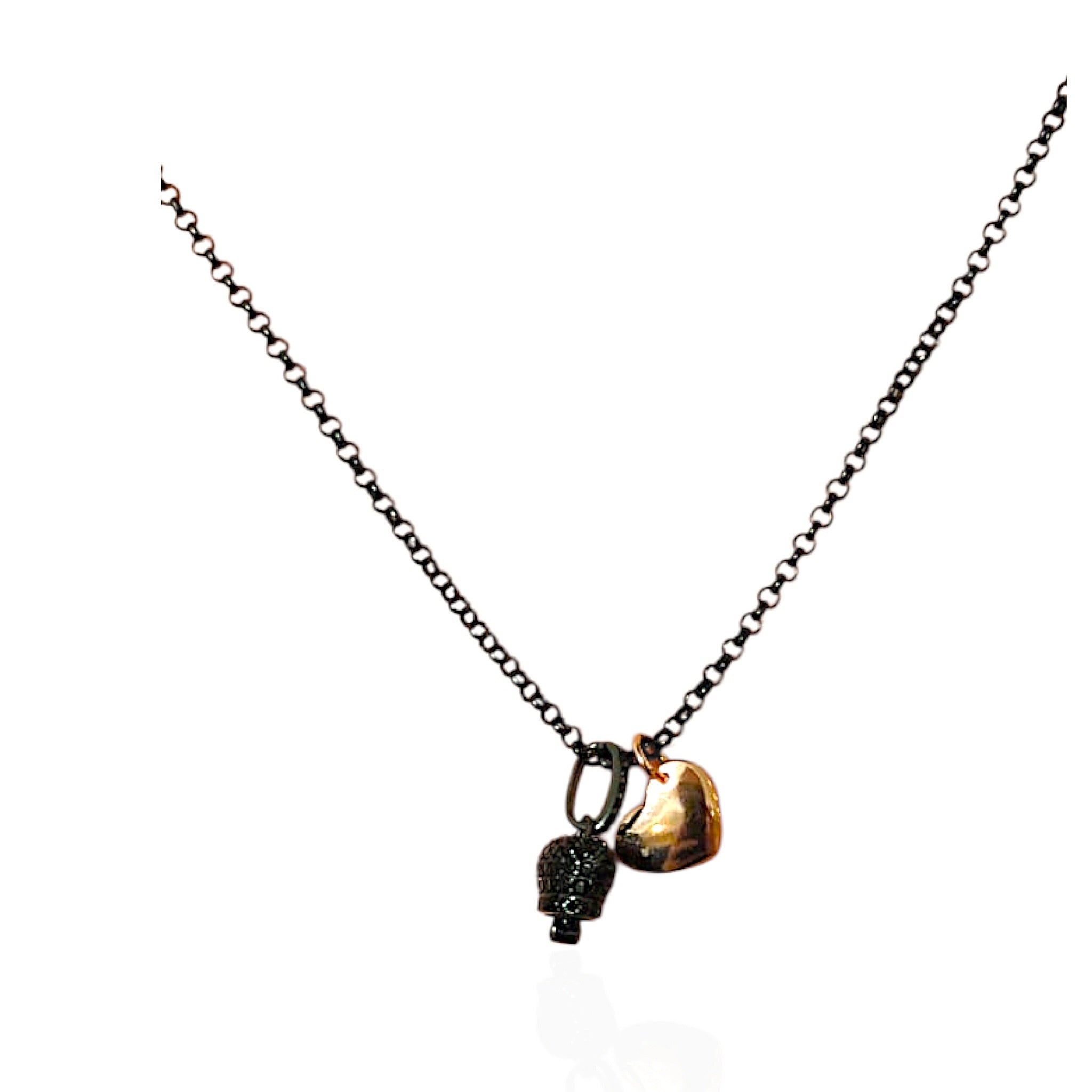 Collana Black Bell & Pink Heart - Argento Nero e Rosa